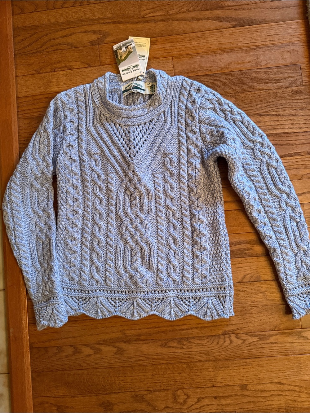 Aran Crafts Light Blue Cable-Knit Crewneck Sweater
